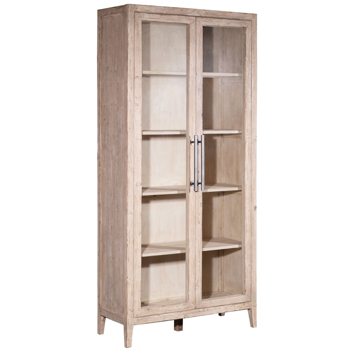 Artisan Reclaimed Pine Wood and Glass Panel Doors Cabinet