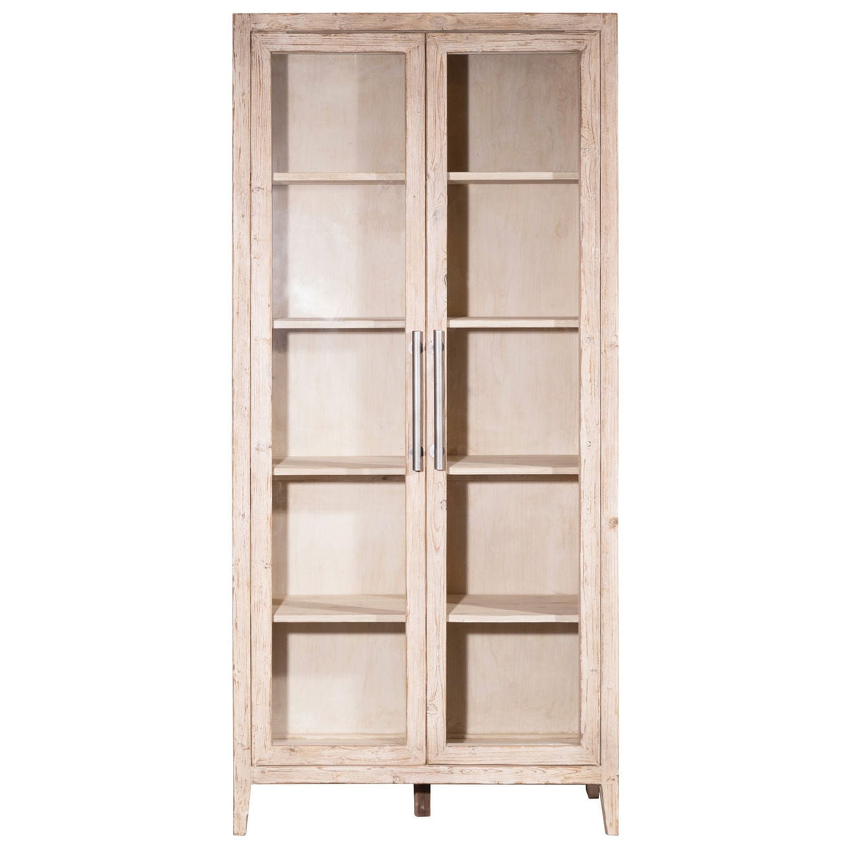 Artisan Reclaimed Pine Wood and Glass Panel Doors Cabinet