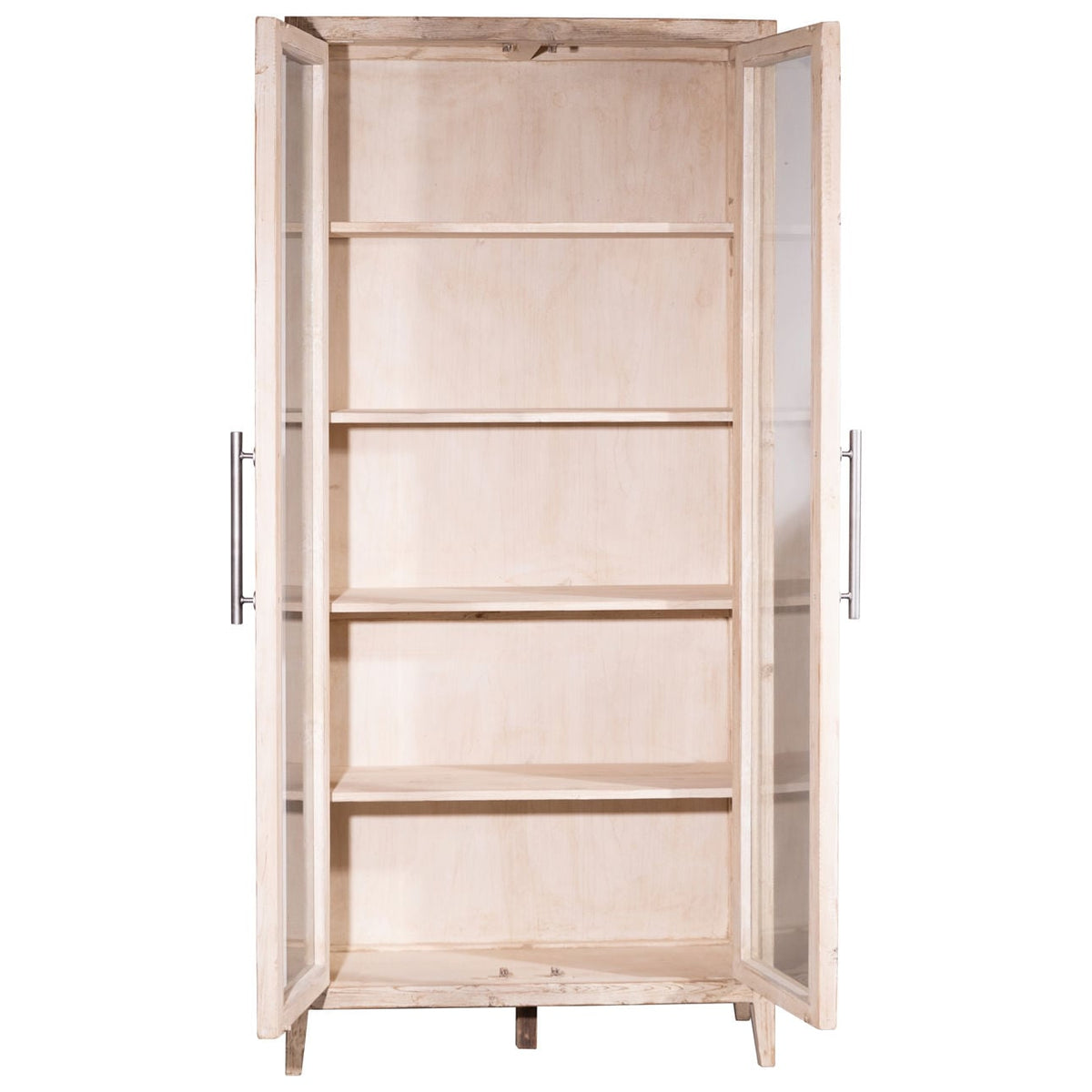 Artisan Reclaimed Pine Wood and Glass Panel Doors Cabinet