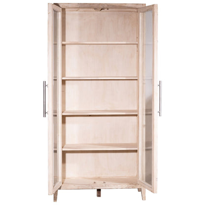 Artisan Reclaimed Pine Wood and Glass Panel Doors Cabinet