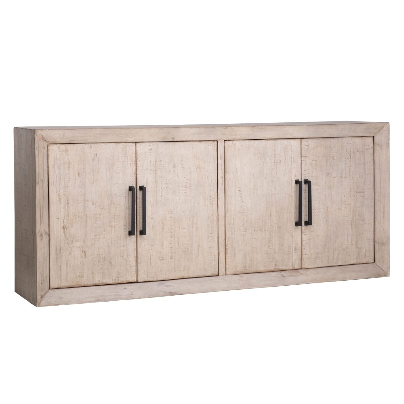 Light Grey Wash Reclaimed Pine Wood Sideboard 84 in Wide
