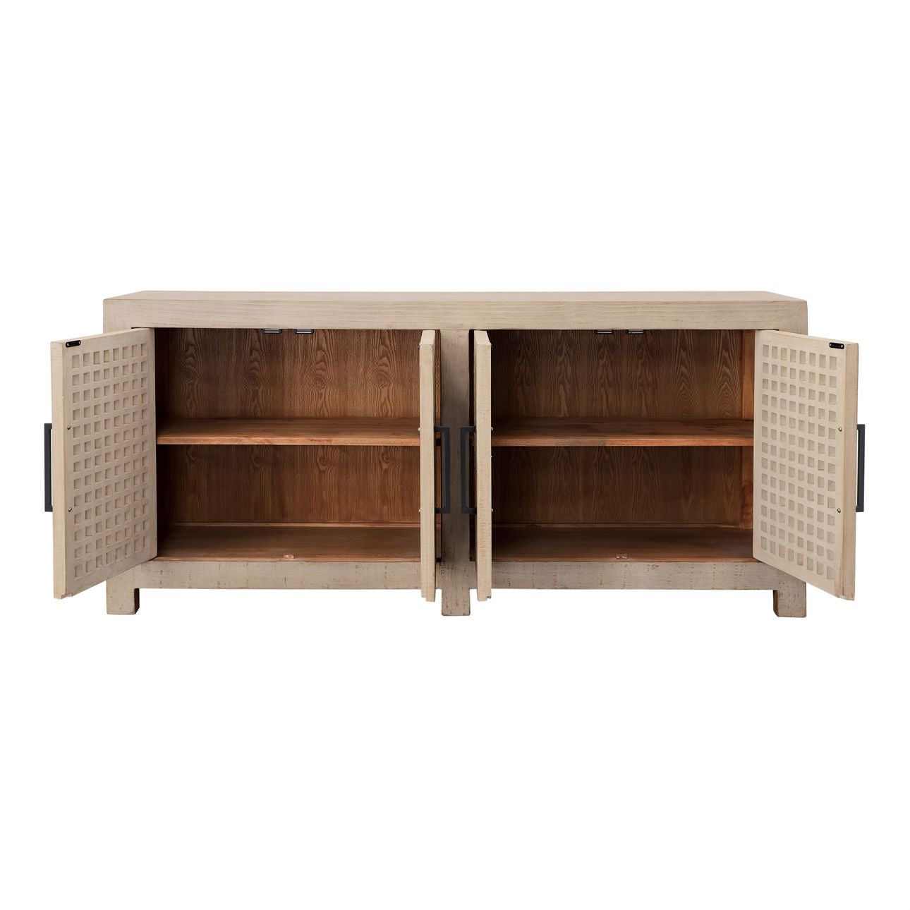 Light Warm Wash Sealed Finish Reclaimed Pine Wood Sideboard 109 in Wide