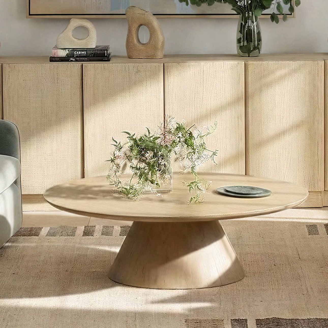 Light Warm Wash Finish Reclaimed Pine Wood Table 50 in Wide