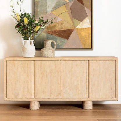 Light Natural Reclaimed Pine Wood Sideboard 73 in Wide