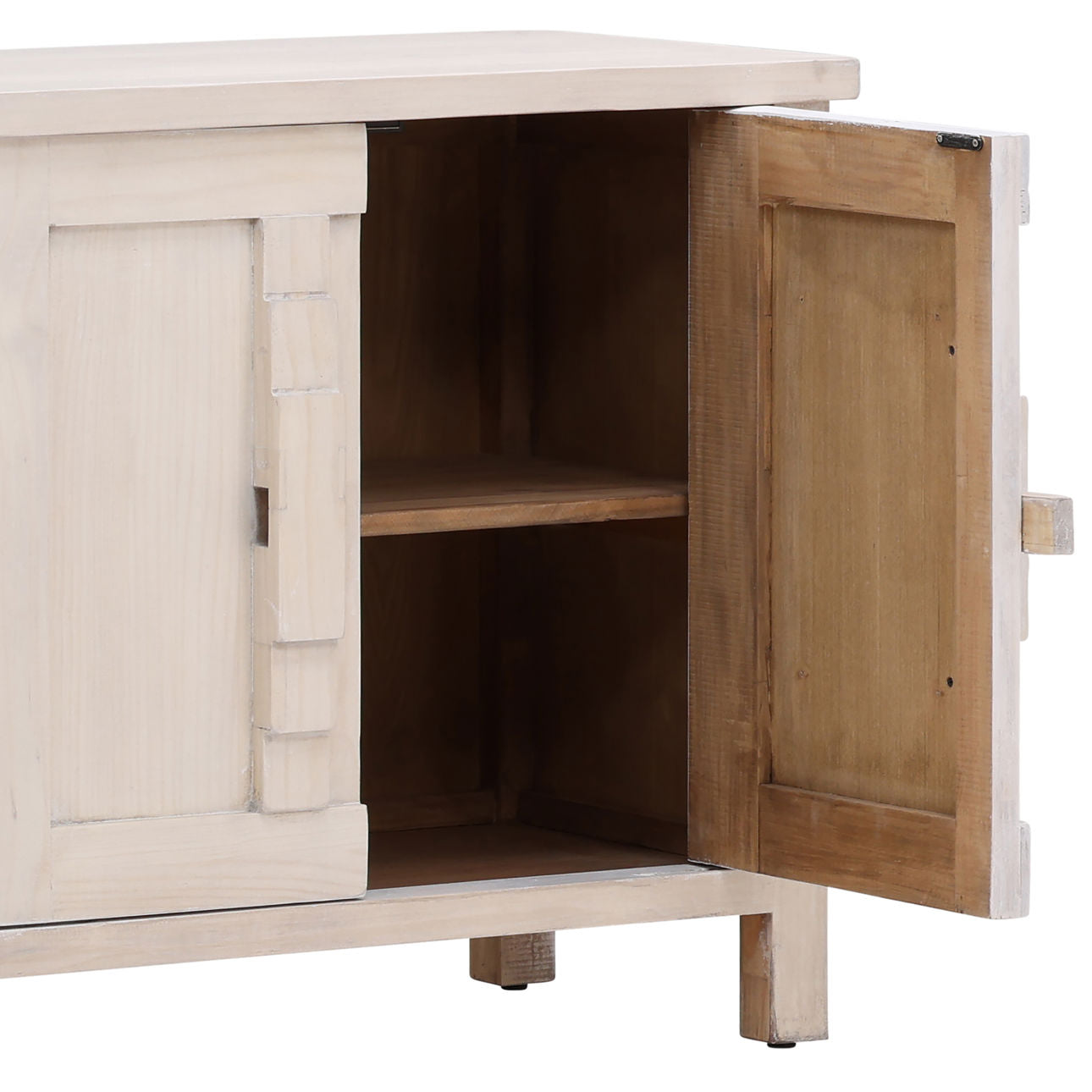 Whitewash Reclaimed Pine Wood Sideboard 110.5 in Wide