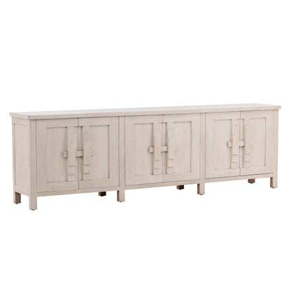 Whitewash Reclaimed Pine Wood Sideboard 110.5 in Wide