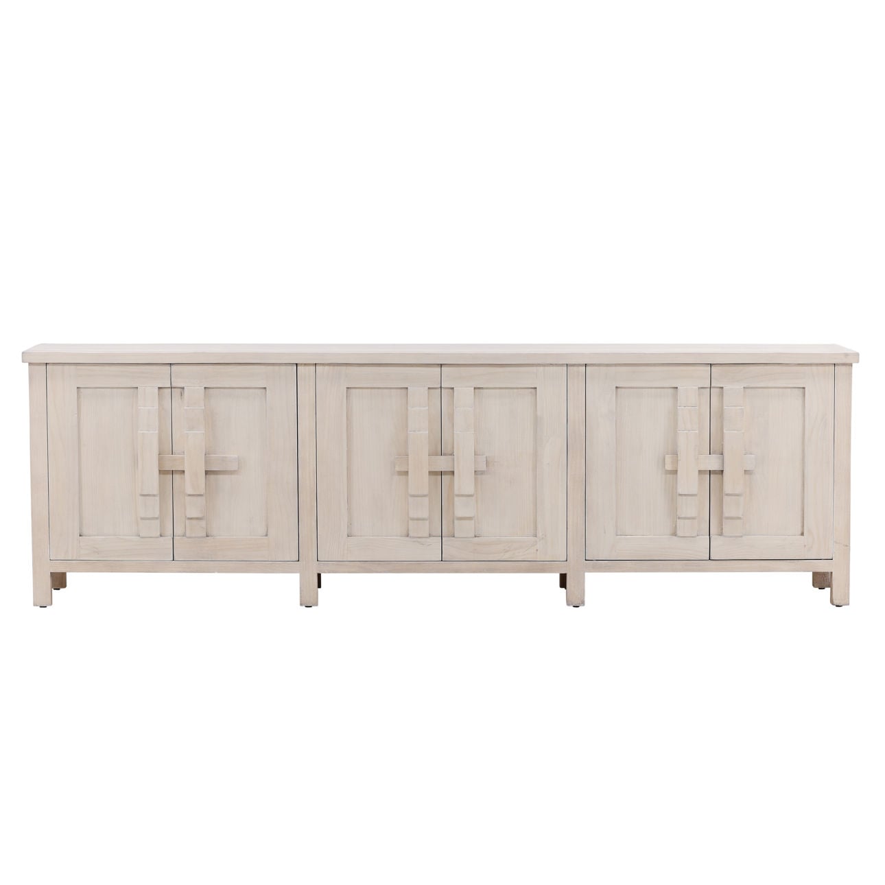 Whitewash Reclaimed Pine Wood Sideboard 110.5 in Wide