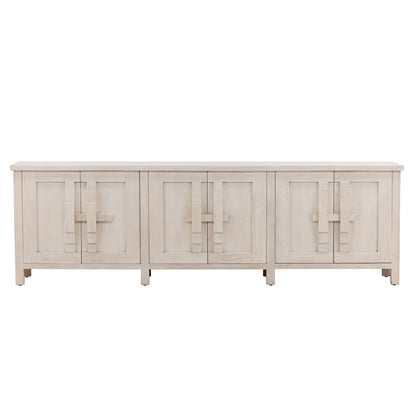 Whitewash Reclaimed Pine Wood Sideboard 110.5 in Wide
