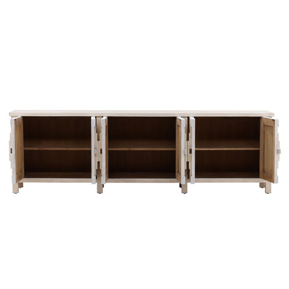 Whitewash Reclaimed Pine Wood Sideboard 110.5 in Wide