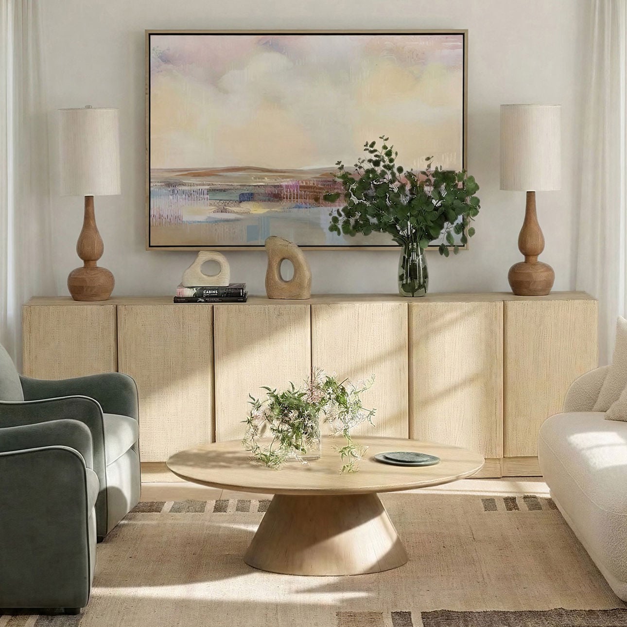 Light Natural Reclaimed Pine Wood Sideboard 109 in Wide