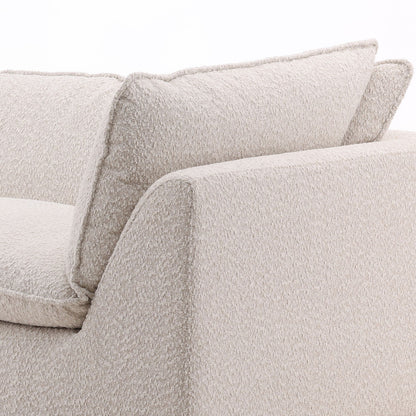 Tatum Cream and Dark Brown Chenille Fabric and Ash Wood Sofa 103.5 in Wide