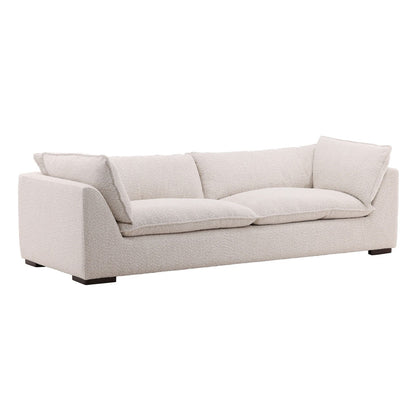 Tatum Cream and Dark Brown Chenille Fabric and Ash Wood Sofa 103.5 in Wide