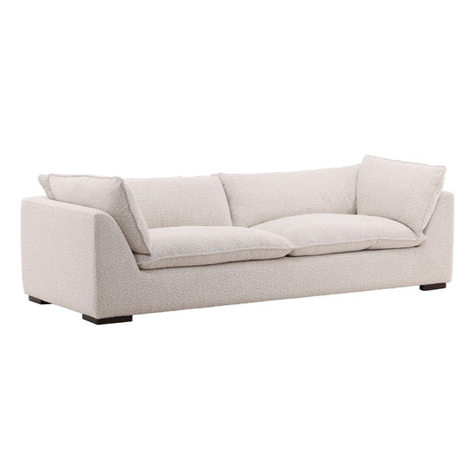 Tatum Cream and Dark Brown Chenille Fabric and Ash Wood Sofa 103.5 in Wide
