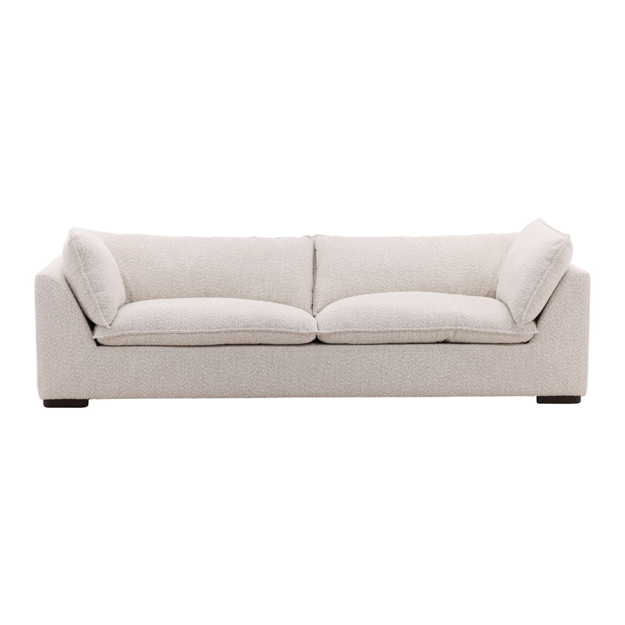 Tatum Cream and Dark Brown Chenille Fabric and Ash Wood Sofa 103.5 in Wide