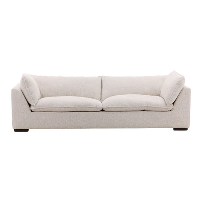 Tatum Cream and Dark Brown Chenille Fabric and Ash Wood Sofa 103.5 in Wide