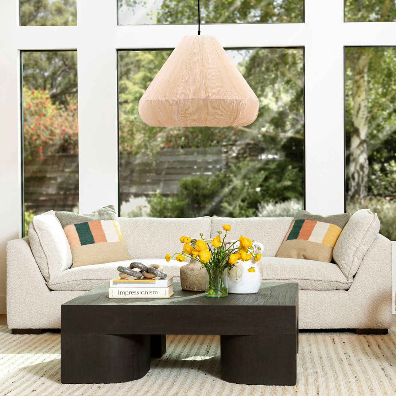 Tatum Cream and Dark Brown Chenille Fabric and Ash Wood Sofa 103.5 in Wide