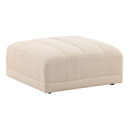 Topanga Oat Two-Tone Basketweave Fabric Ottoman 36 in Wide