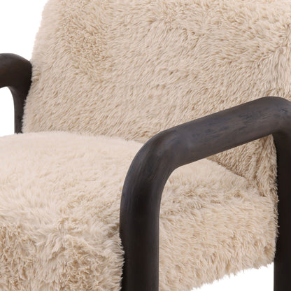 Sand and Dark Brown Faux Fur Fabric and Rubber Wood Chair 31.5 in Wide