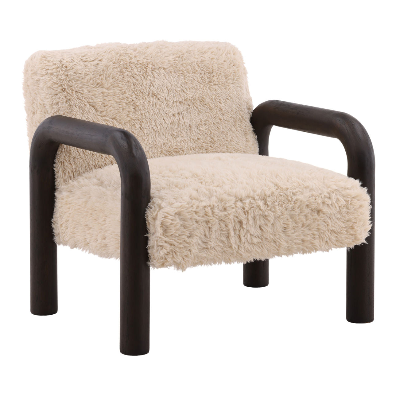 Sand and Dark Brown Faux Fur Fabric and Rubber Wood Chair 31.5 in Wide