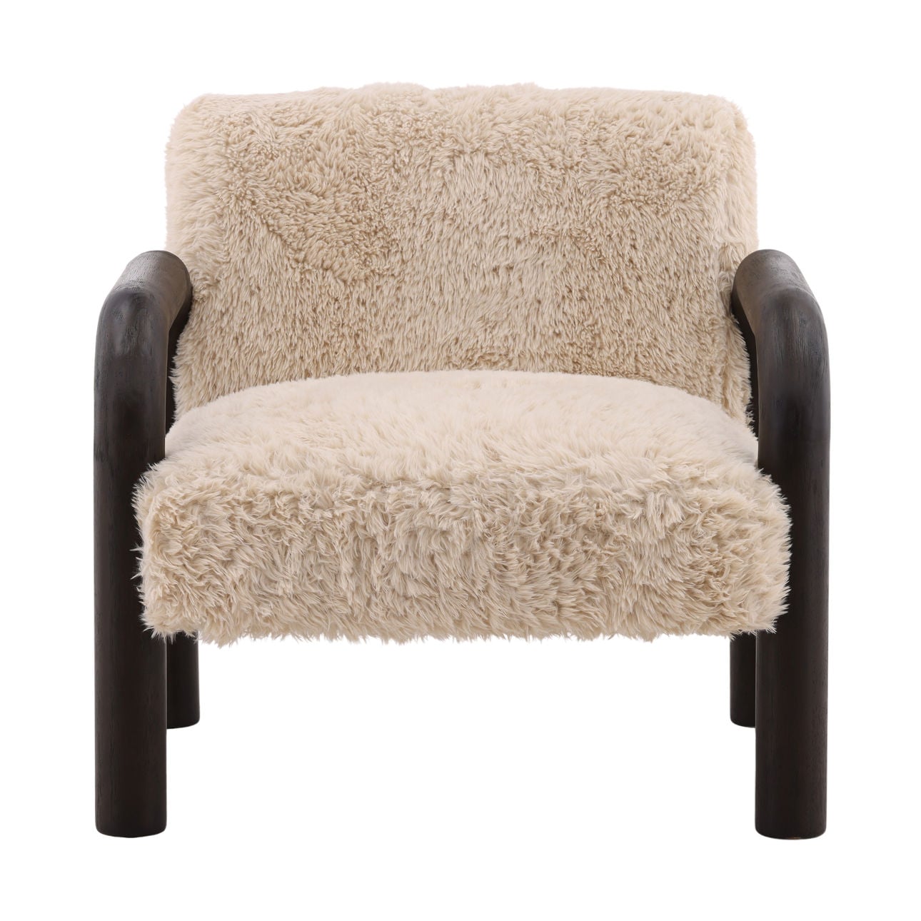 Sand and Dark Brown Faux Fur Fabric and Rubber Wood Chair 31.5 in Wide
