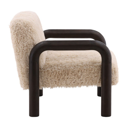 Sand and Dark Brown Faux Fur Fabric and Rubber Wood Chair 31.5 in Wide