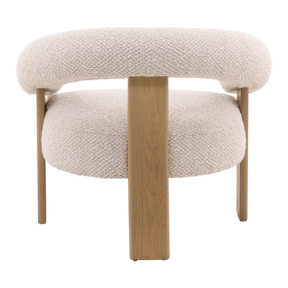 Cream and Natural Boucle Fabric and Ash Wood Chair 35 in Wide