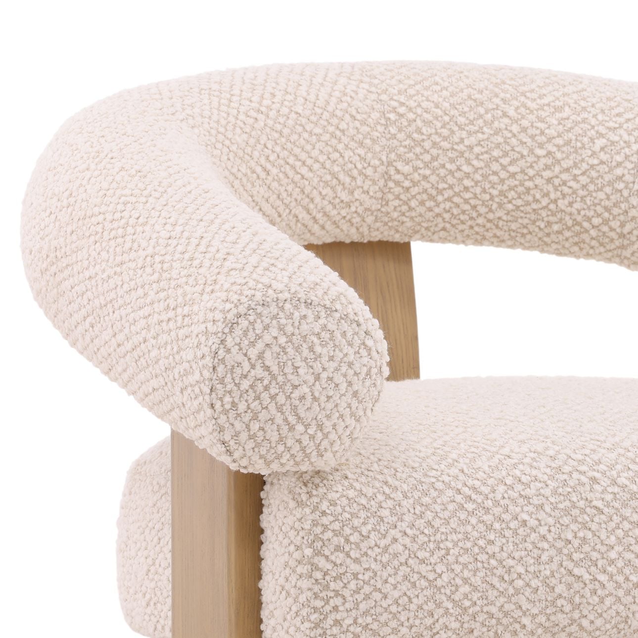 Cream and Natural Boucle Fabric and Ash Wood Chair 35 in Wide