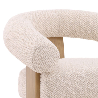 Cream and Natural Boucle Fabric and Ash Wood Chair 35 in Wide