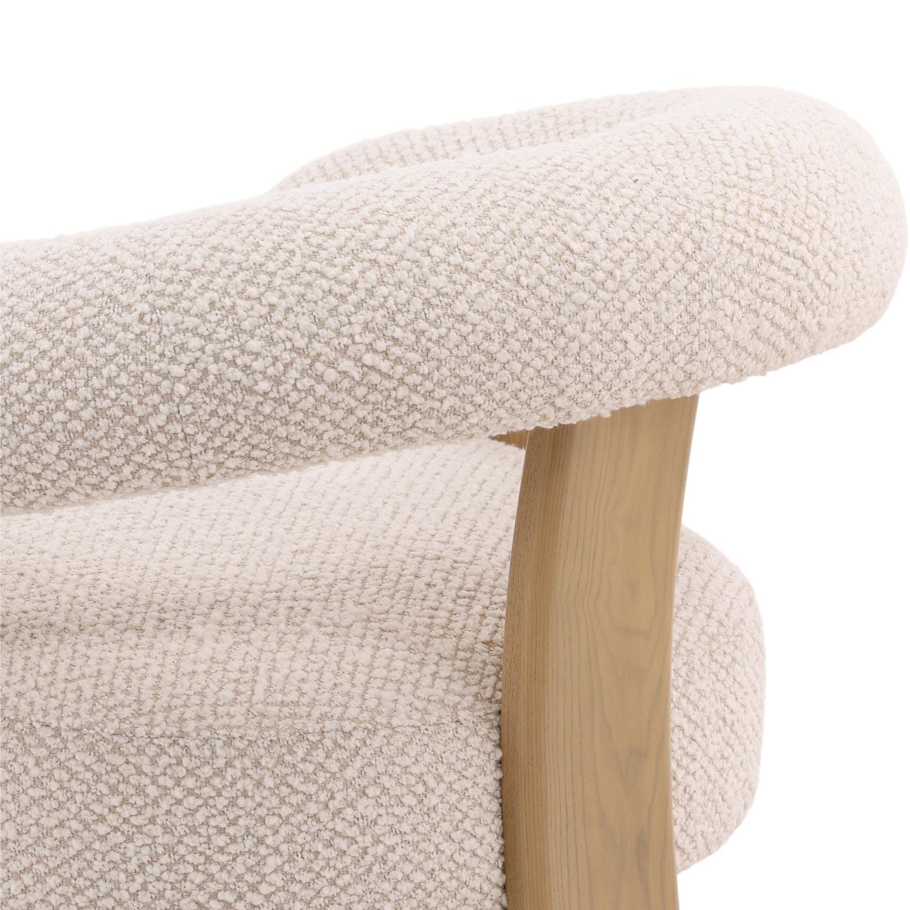 Cream and Natural Boucle Fabric and Ash Wood Chair 35 in Wide
