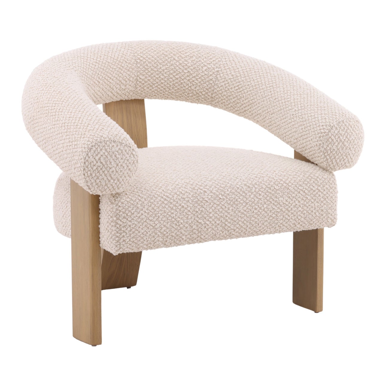 Cream and Natural Boucle Fabric and Ash Wood Chair 35 in Wide