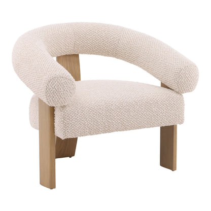 Cream and Natural Boucle Fabric and Ash Wood Chair 35 in Wide