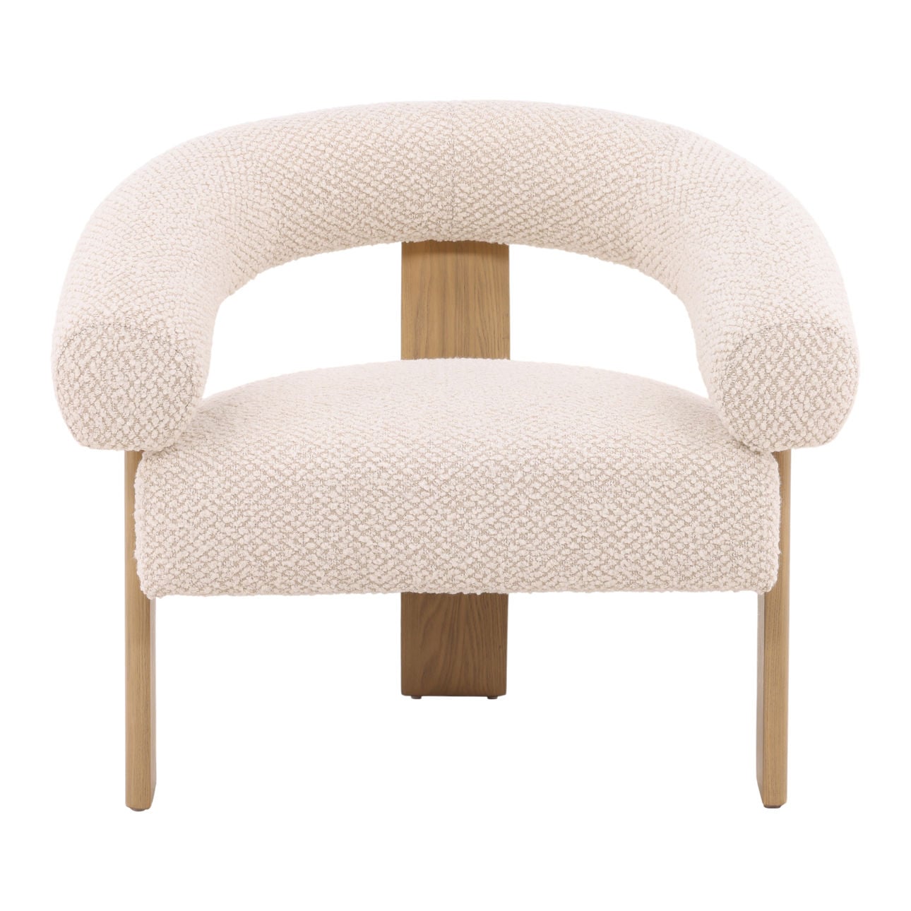 Cream and Natural Boucle Fabric and Ash Wood Chair 35 in Wide