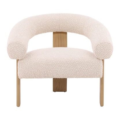Cream and Natural Boucle Fabric and Ash Wood Chair 35 in Wide