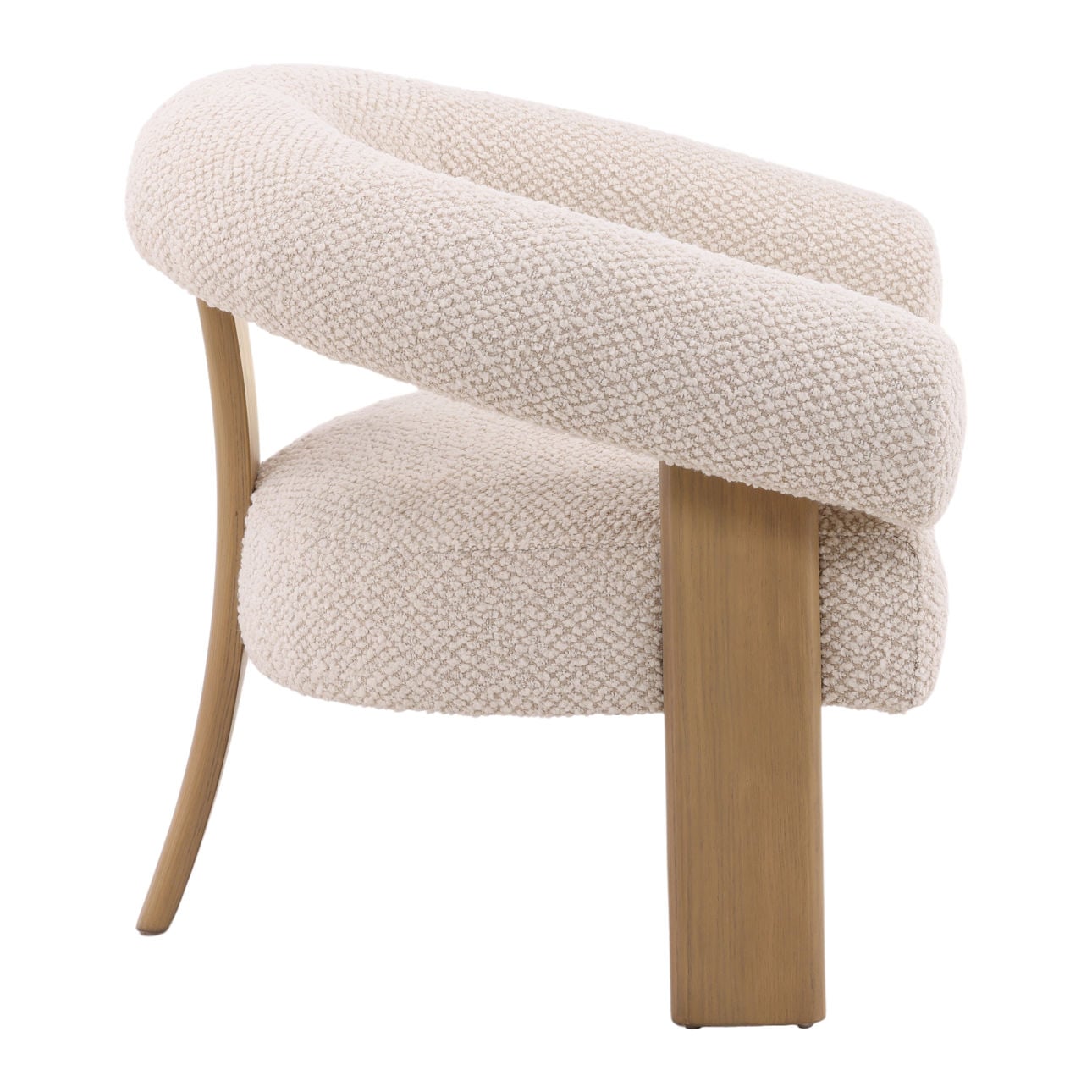 Cream and Natural Boucle Fabric and Ash Wood Chair 35 in Wide