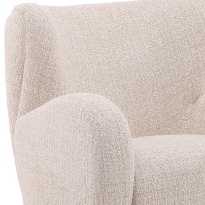 Sand and Brown Boucle Fabric and Ash Wood Chair 35 in Wide