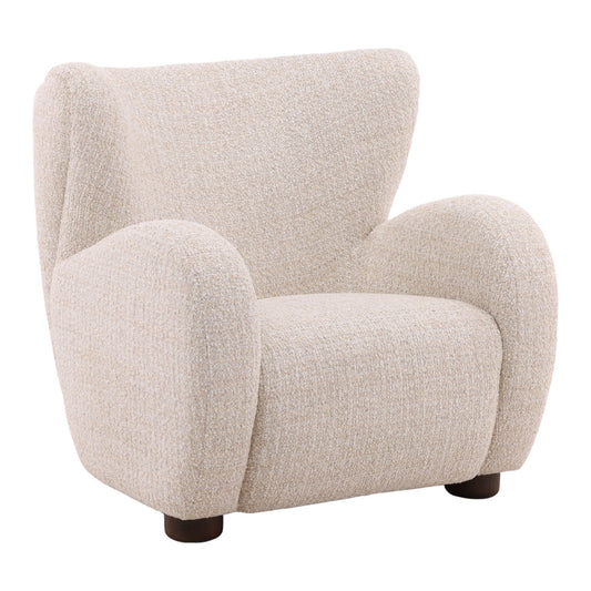 Sand and Brown Boucle Fabric and Ash Wood Chair 35 in Wide