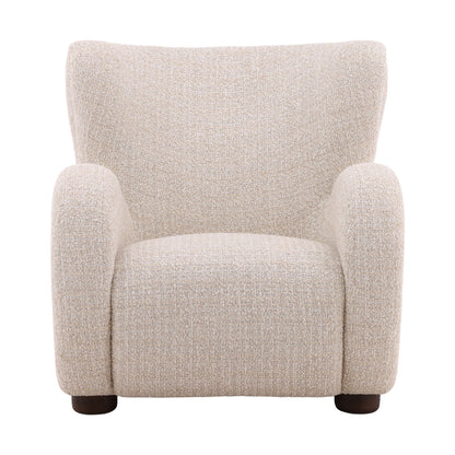 Sand and Brown Boucle Fabric and Ash Wood Chair 35 in Wide