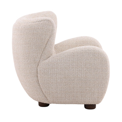 Sand and Brown Boucle Fabric and Ash Wood Chair 35 in Wide