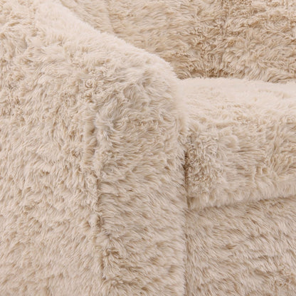 Cream Faux Fur Fabric Chair 40.5 in Wide