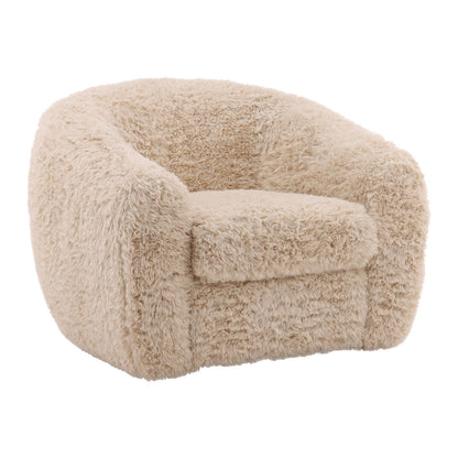 Cream Faux Fur Fabric Chair 40.5 in Wide