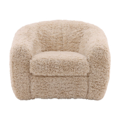 Cream Faux Fur Fabric Chair 40.5 in Wide