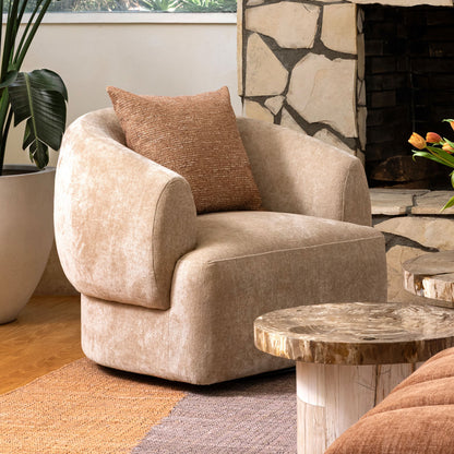 Jasper Sand Chenille Fabric and Rubber Wood Chair 37 in Wide