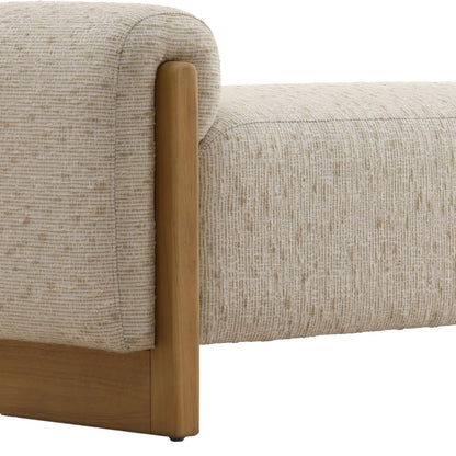 Figueroa Cream and Light Natural Textured Striped Chenille Fabric and Rubber Wood Bench 61.5 in Wide