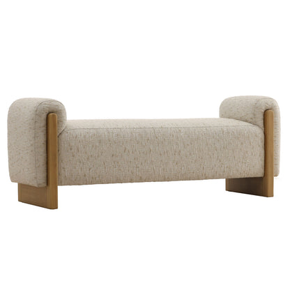 Figueroa Cream and Light Natural Textured Striped Chenille Fabric and Rubber Wood Bench 61.5 in Wide