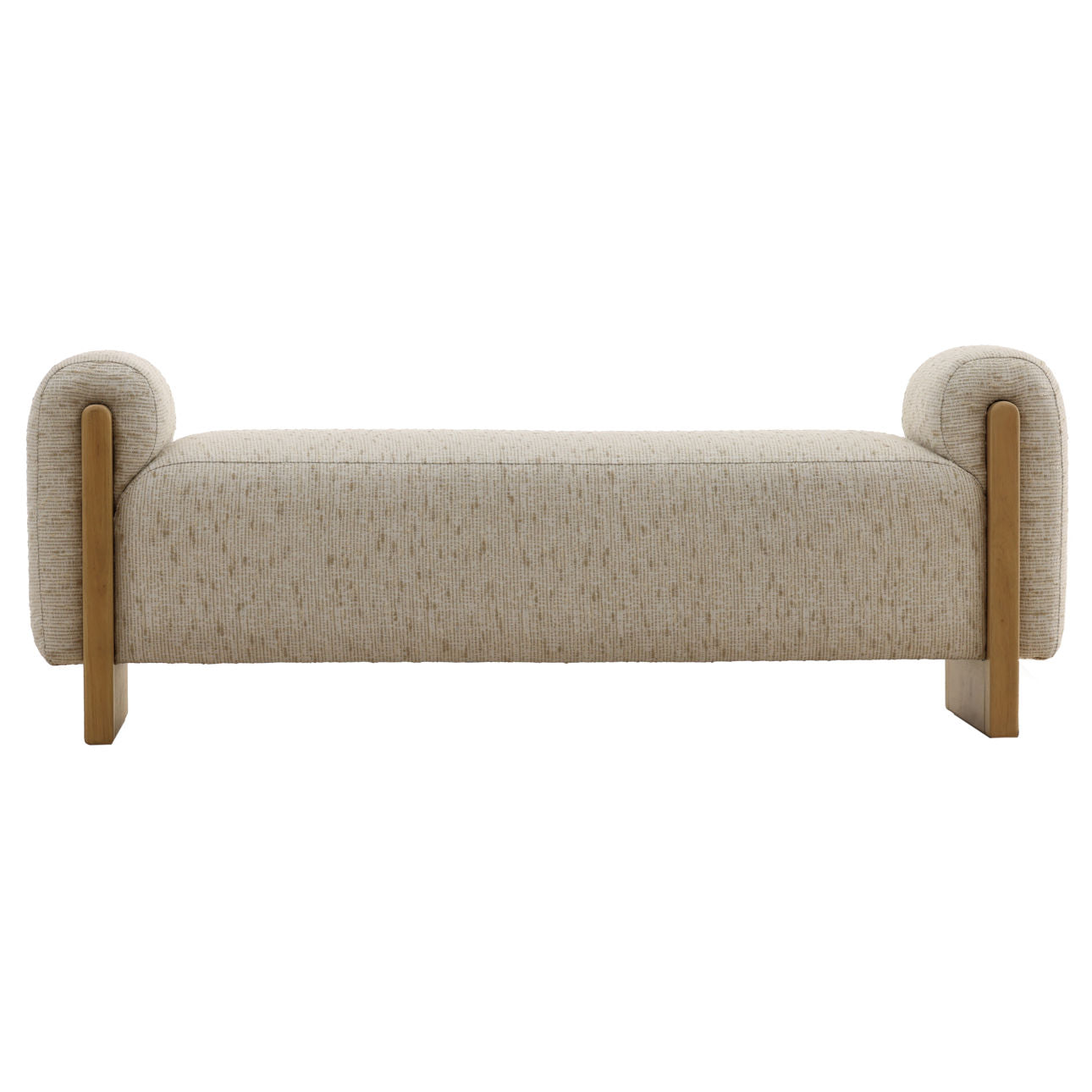 Figueroa Cream and Light Natural Textured Striped Chenille Fabric and Rubber Wood Bench 61.5 in Wide