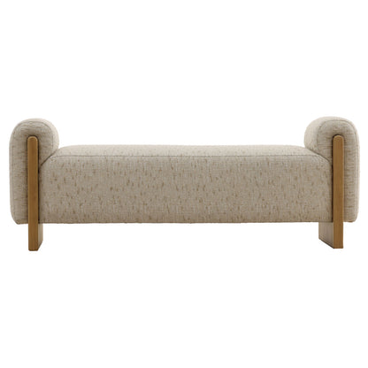 Figueroa Cream and Light Natural Textured Striped Chenille Fabric and Rubber Wood Bench 61.5 in Wide