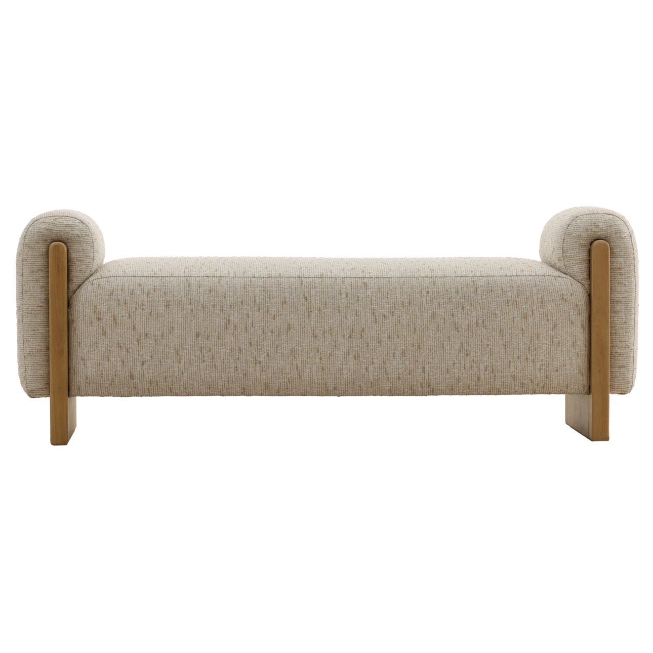Figueroa Cream and Light Natural Textured Striped Chenille Fabric and Rubber Wood Bench 61.5 in Wide