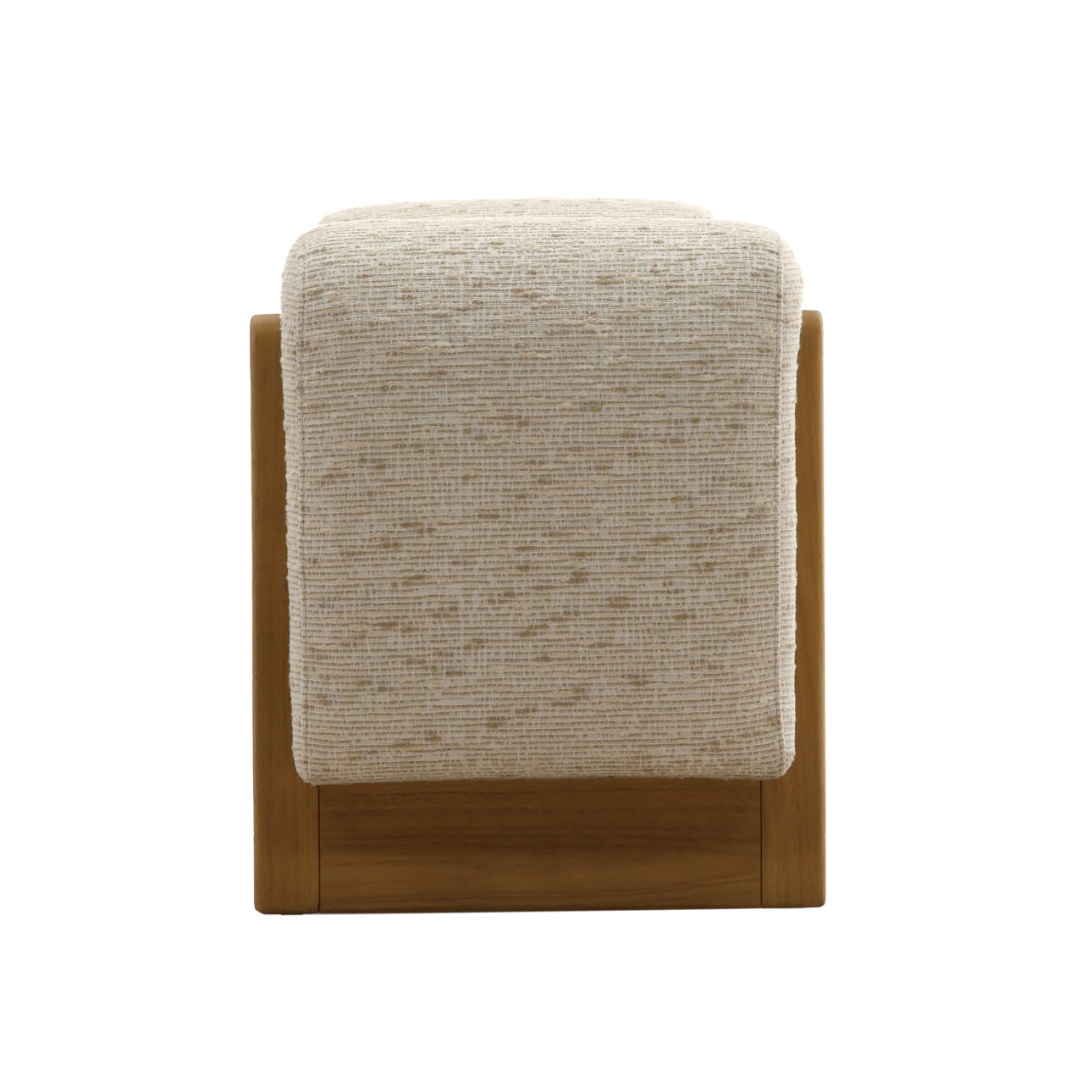 Figueroa Cream and Light Natural Textured Striped Chenille Fabric and Rubber Wood Bench 61.5 in Wide