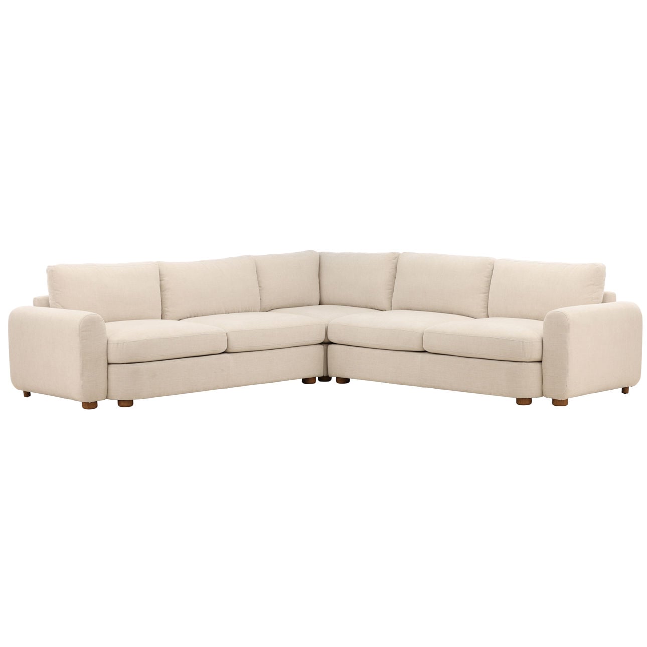 Topanga Oat and Light Brown Two-Tone Basketweave Fabric and Rubber Wood Sectional 120 in Wide