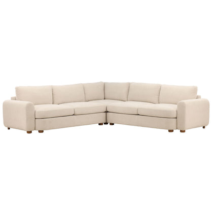 Topanga Oat and Light Brown Two-Tone Basketweave Fabric and Rubber Wood Sectional 120 in Wide
